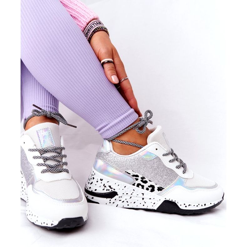 NEWS Damskie Sneakersy Na Koturnie Białe Z Brokatem Avery 21SP26-3974 czarne srebrny 4