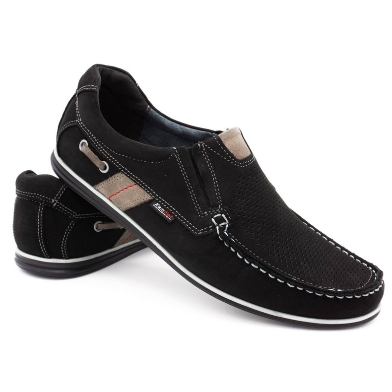 Kampol Mokasyny męskie ażurowe na lato 53/3/P czarne beżowy 4