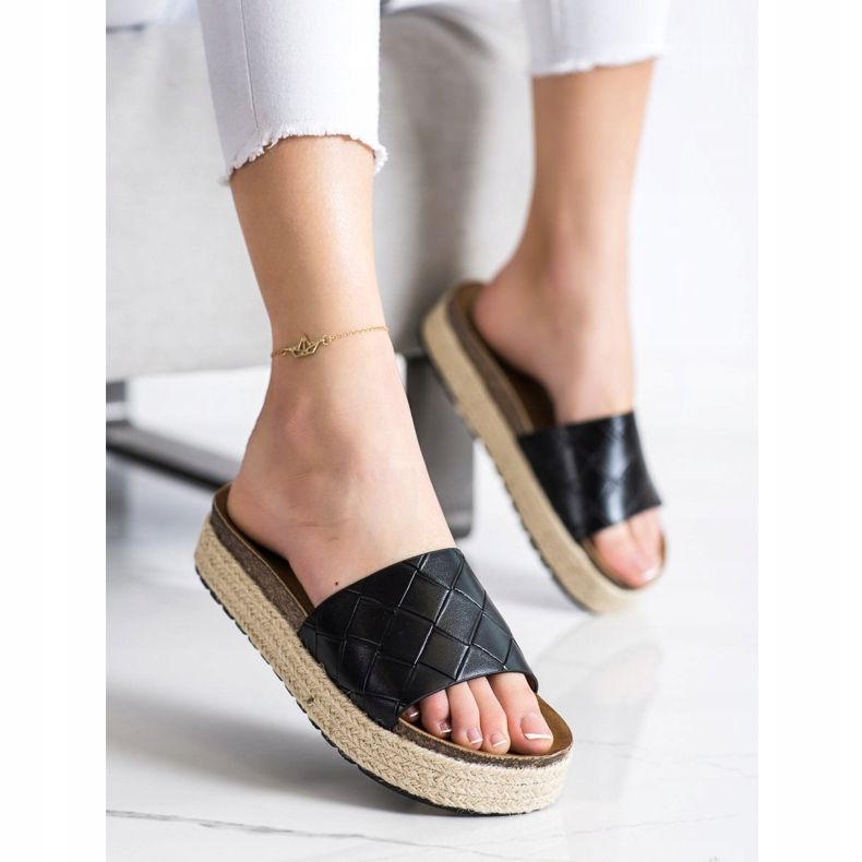 SHELOVET Klapki Na Platformie czarne 2