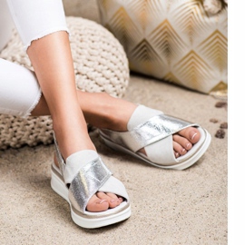 Komfortowe sandały na platformie Sergio Leone SK029 srebrny szare 2