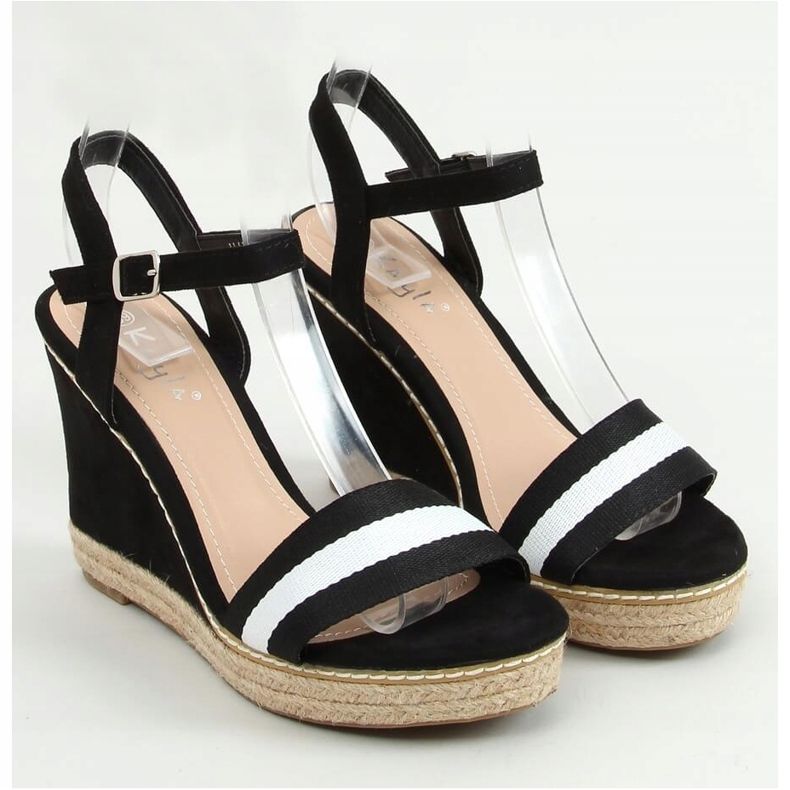 Sandałki na koturnie czarne LL6320 Black 1