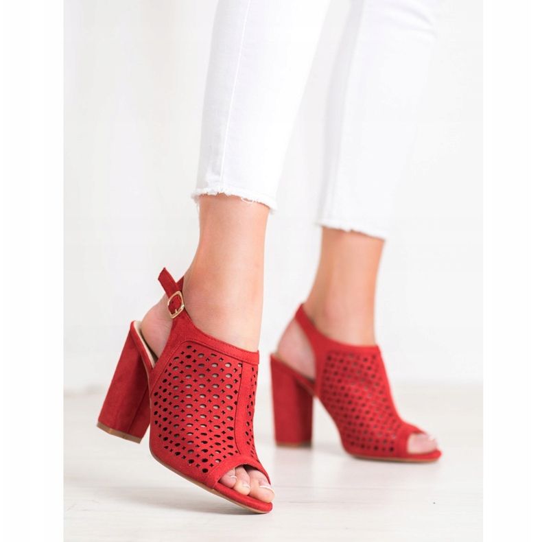 Weide Ażurowe Sandały Na Słupku czerwone 2