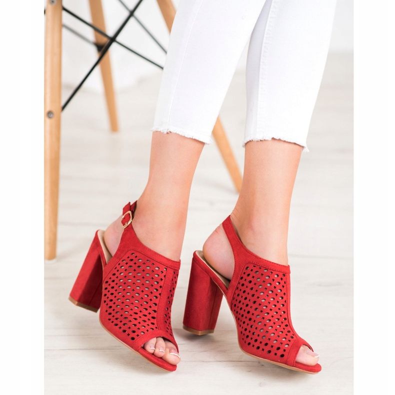 Weide Ażurowe Sandały Na Słupku czerwone 1