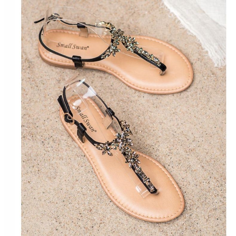 Small Swan Eleganckie Sandały Z Cyrkoniami czarne 1