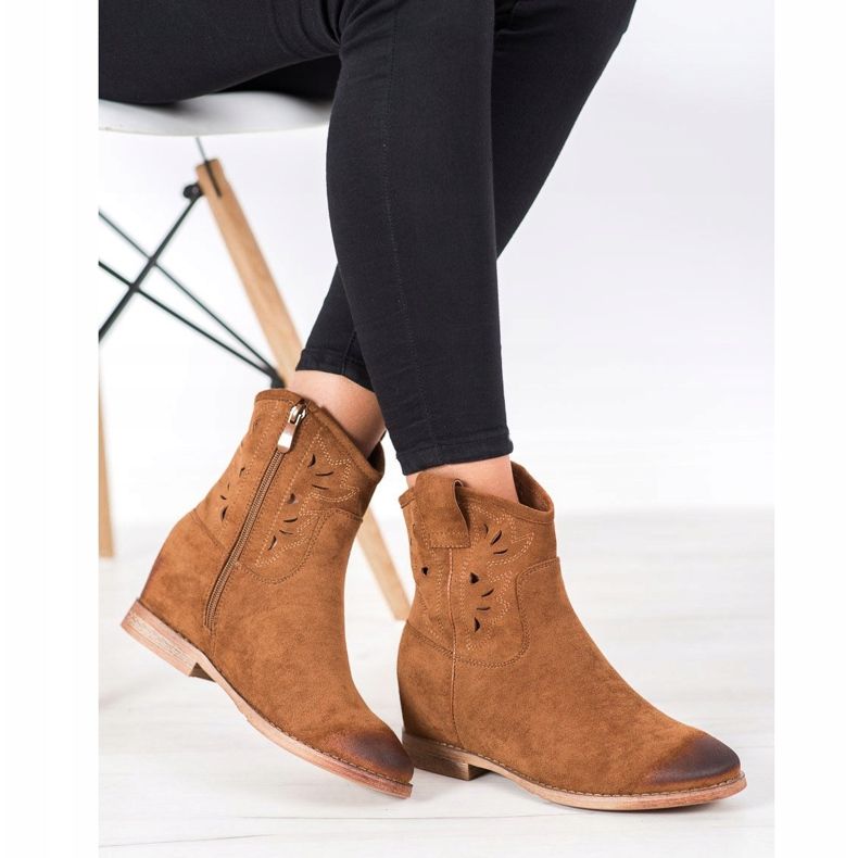 Kowbojki na koturnie Vinceza brązowe żółte 1