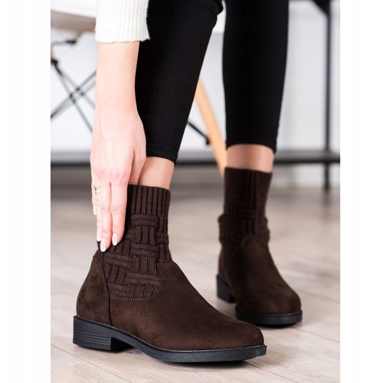 SHELOVET Wsuwane Zamszowe Botki brązowe 1