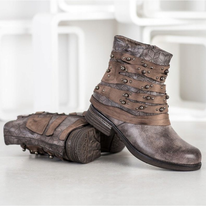 Queentina Wygodne Botki Z Ozdobami szare 1