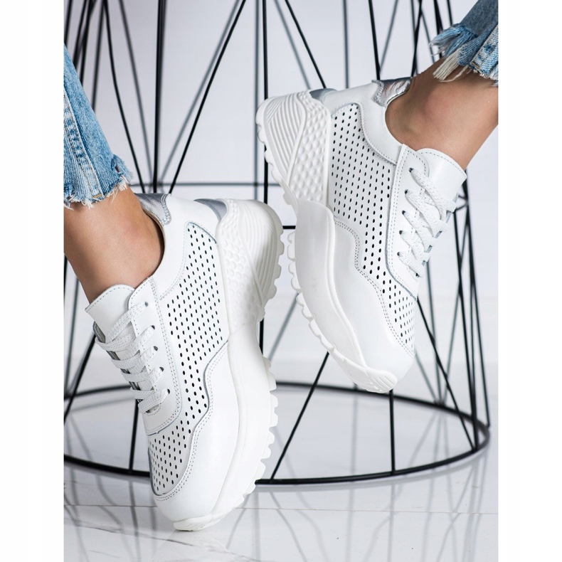 Goodin Modne Skórzane Sneakersy białe 1