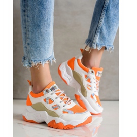 SHELOVET Sznurowane Sneakersy Fashion białe pomarańczowe wielokolorowe 2