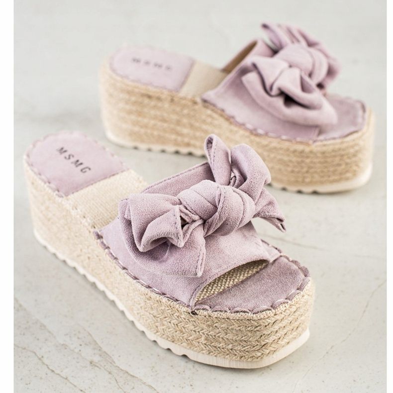 SHELOVET Klapki Na Platformie Z Kokardą fioletowe 1