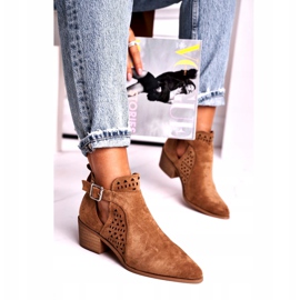 FB1 Damskie Botki Na Obcasie Zamszowe Klamra Camel Esen brązowe 1