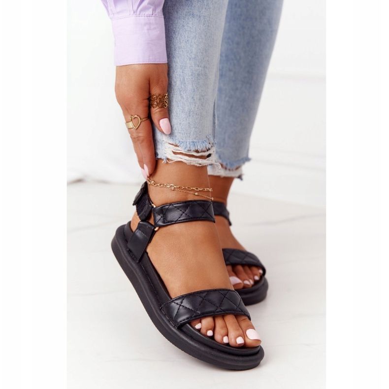 PS1 Sandały Z Pikowaniem Na Platformie Czarne Turn Around 2