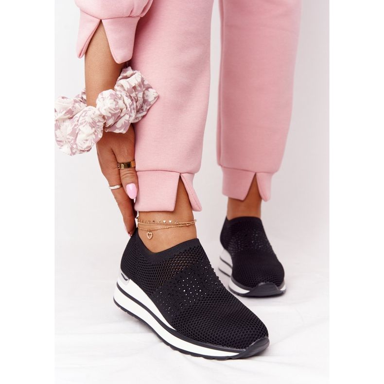 Ażurowe Sneakersy Slip-On Na Koturnie Czarne Sophia białe 1