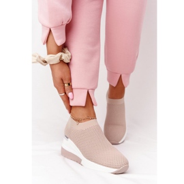 Ażurowe Sneakersy Slip-On Na Koturnie Beżowe Harmony beżowy białe 2