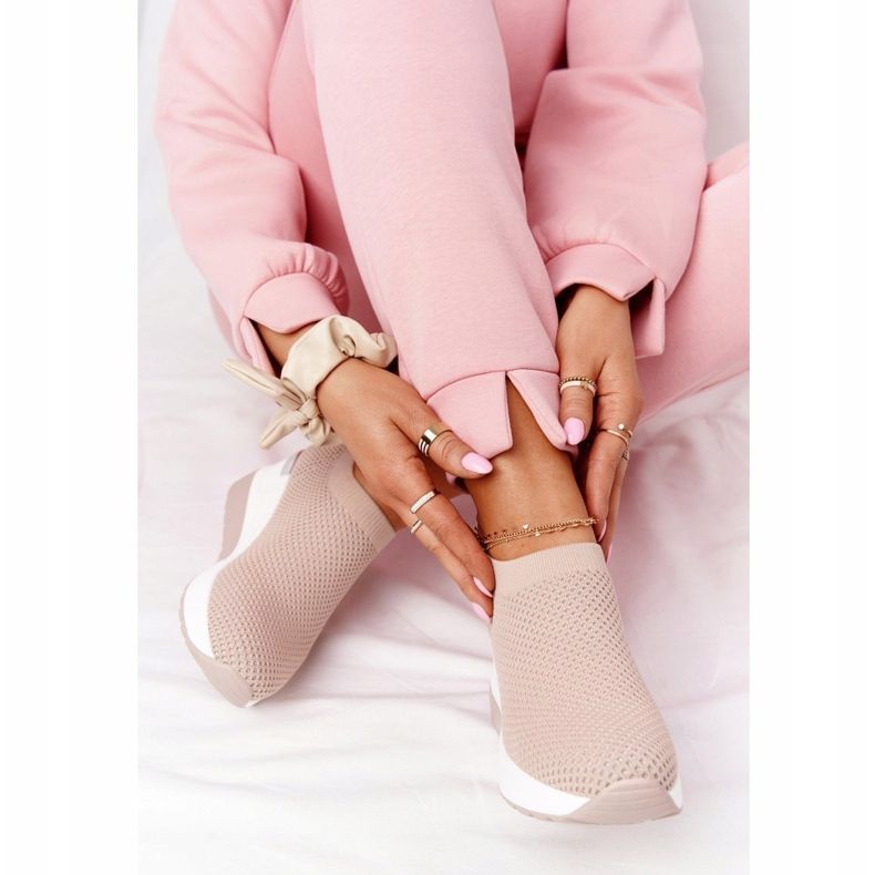 Ażurowe Sneakersy Slip-On Na Koturnie Beżowe Harmony beżowy białe 1