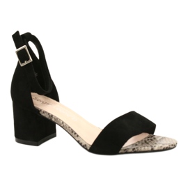 Sandały na niskim słupku Sergio Leone SK839 beżowy brązowe czarne 2