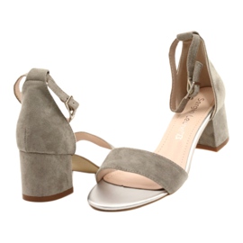 Sergio Leone Sandały na niskim słupku eko zamszowe SK839 srebrne srebrny 4