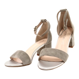 Sergio Leone Sandały na niskim słupku eko zamszowe SK839 srebrne srebrny 3