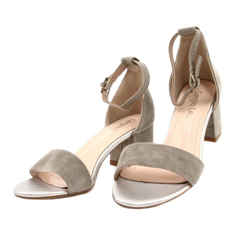 Sergio Leone Sandały na niskim słupku eko zamszowe SK839 srebrne srebrny 3
