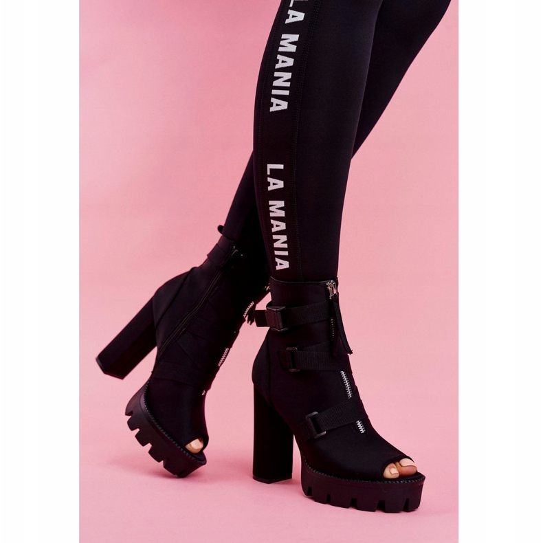 PS1 Damskie Botki Na Słupku Open Toe Czarne Gladios 2