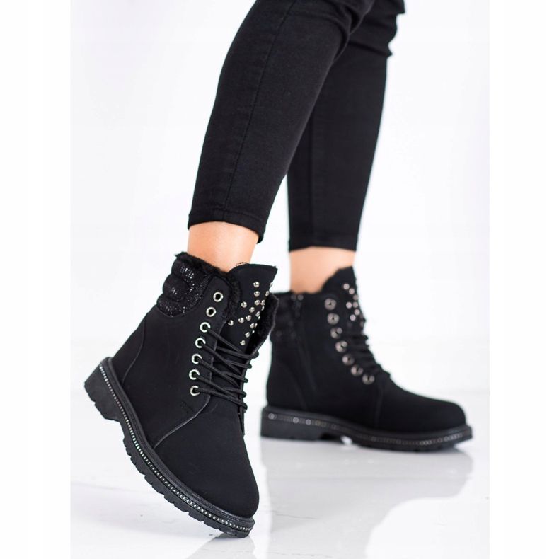 SHELOVET Czarne Trapery Z Cyrkoniami 2