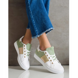 SHELOVET Modne Sznurowane Sneakersy białe wielokolorowe zielone 2
