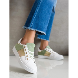 SHELOVET Modne Sznurowane Sneakersy białe wielokolorowe zielone 3