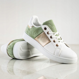 SHELOVET Modne Sznurowane Sneakersy białe wielokolorowe zielone 1