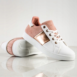 SHELOVET Modne Sznurowane Sneakersy białe różowe wielokolorowe 1