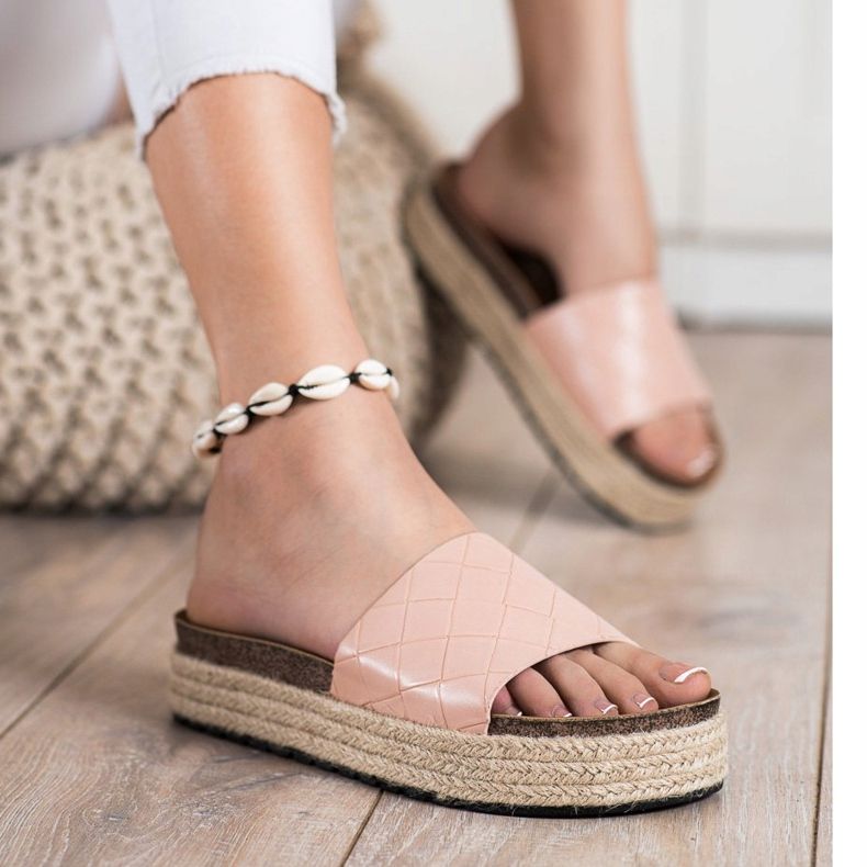 SHELOVET Klapki Na Platformie różowe 1