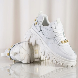 SHELOVET Białe Sneakersy Z Perełkami 4