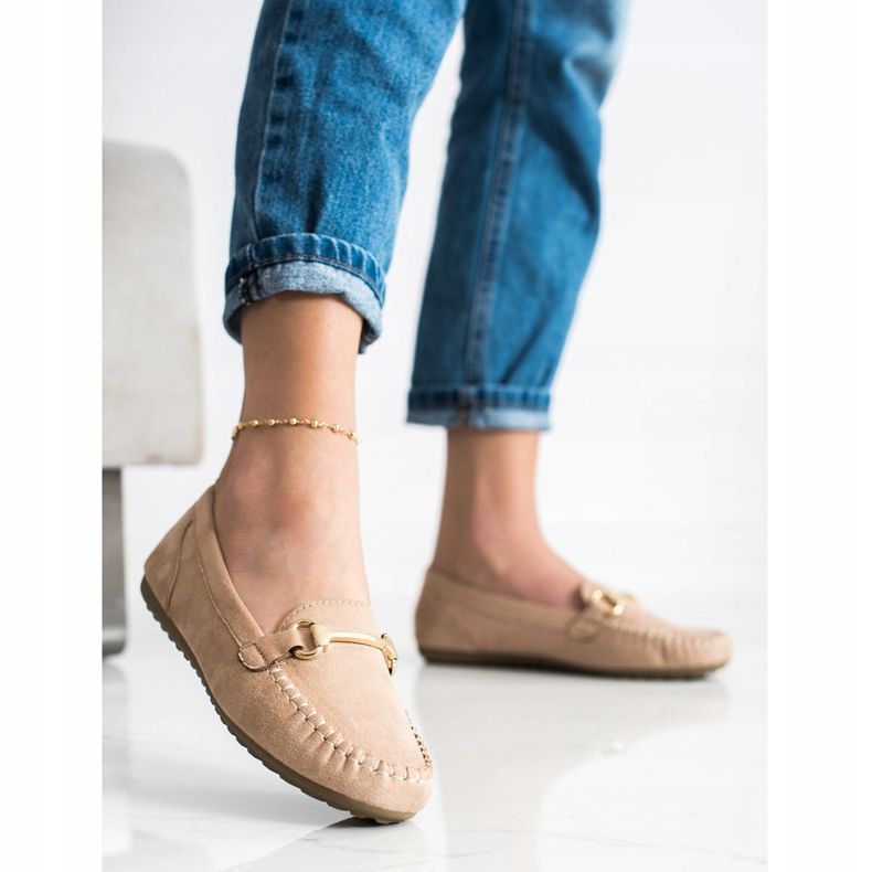 SHELOVET Zamszowe Mokasyny beżowy 2