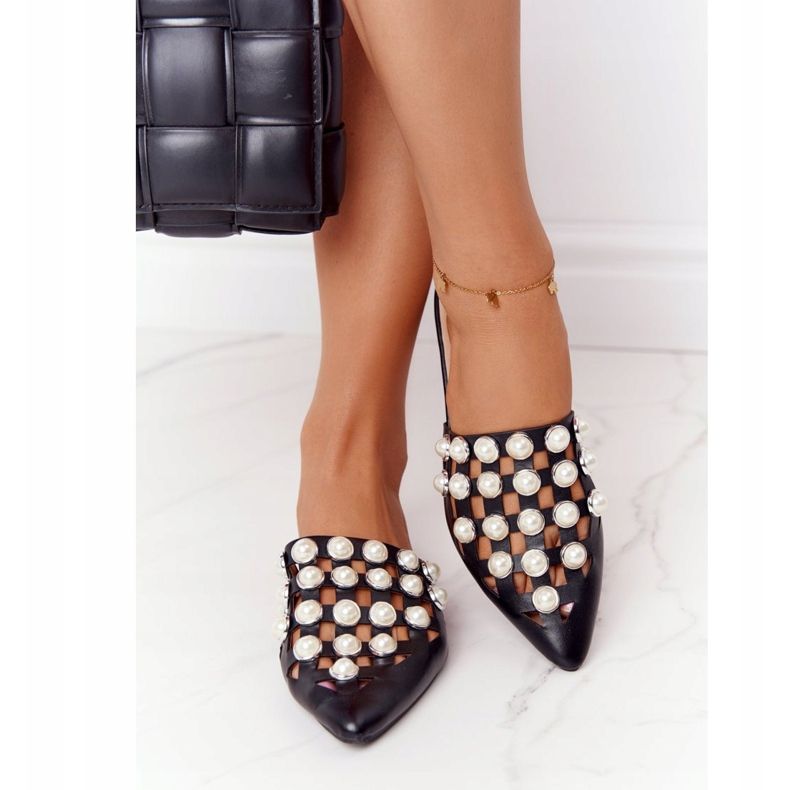 PS1 Klapki Z Cholewką I Perłami Czarne Ripple 1