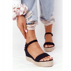 PS1 Sandały Na Koturnie Z Plecionką Czarne Baleary 2