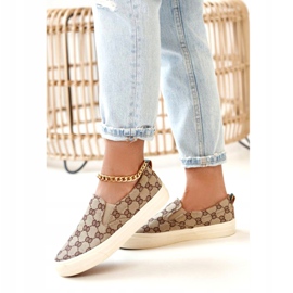 Damskie Logowane Tenisówki Slip-On Khaki Challenge beżowy brązowe 4