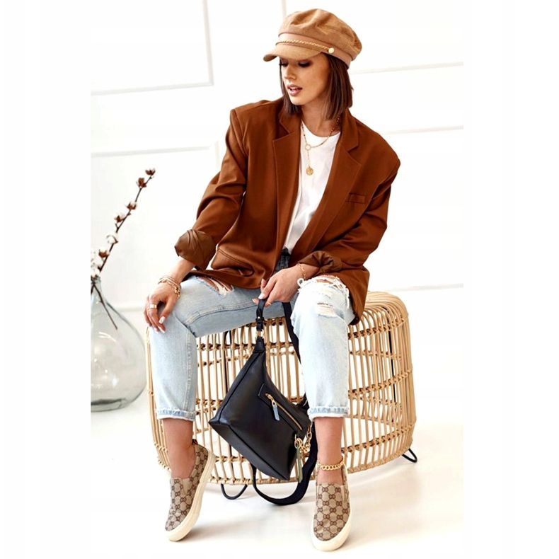 Damskie Logowane Tenisówki Slip-On Khaki Challenge beżowy brązowe 5