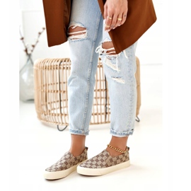 Damskie Logowane Tenisówki Slip-On Khaki Challenge beżowy brązowe 1