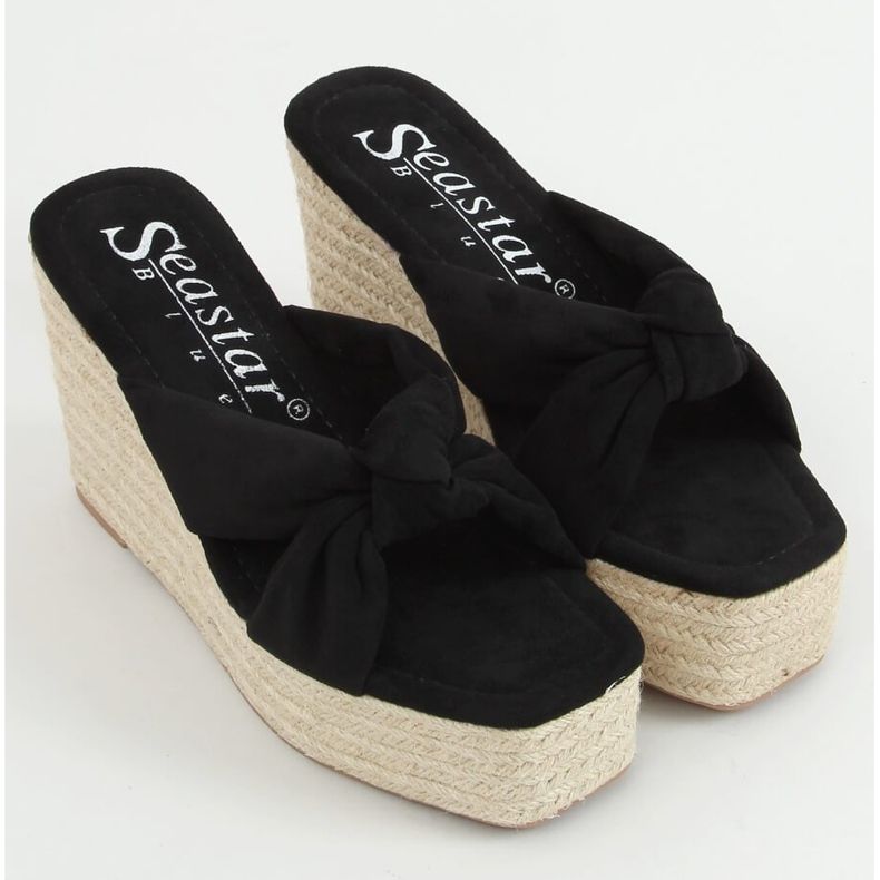 Klapki na koturnie espadryle czarne XY14P Black 1