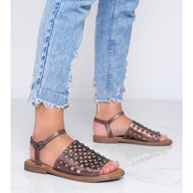 Brązowe sandały z połyskiem Brown Sun 1