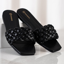 Goodin Plecione Klapki Z Eko Skóry czarne 1