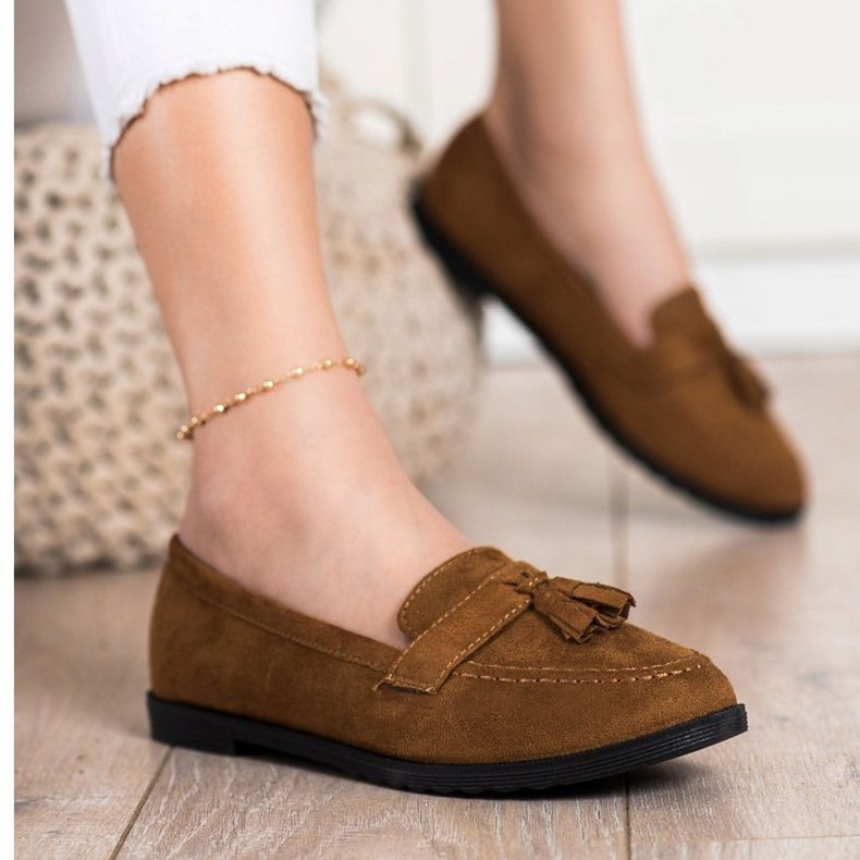 SHELOVET Casualowe Mokasyny Z Frędzlami brązowe 1