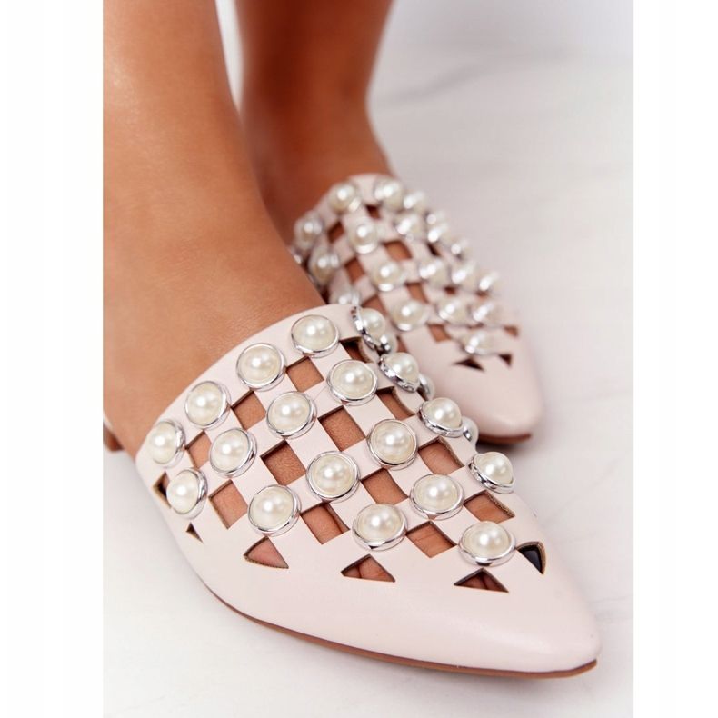 PS1 Klapki Z Cholewką I Perłami Beżowe Ripple beżowy 1