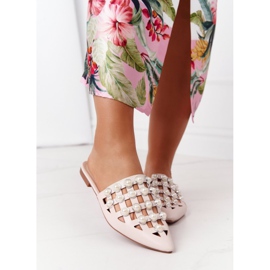 PS1 Klapki Z Cholewką I Perłami Beżowe Ripple beżowy 2