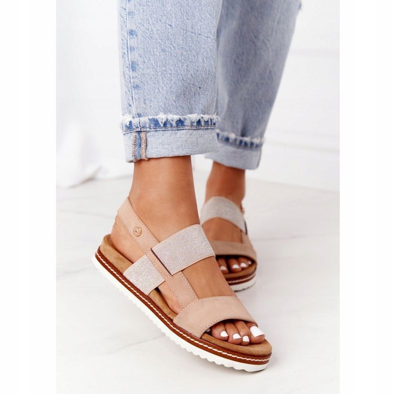EVE Sandały Ze Srebrnym Ściągaczem Beżowe Almeria beżowy 2