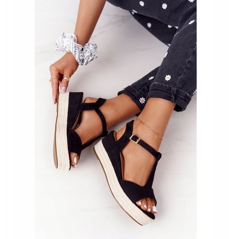 PG1 Sandały Na Koturnie Z Plecionką Czarne Graciosa beżowy 1