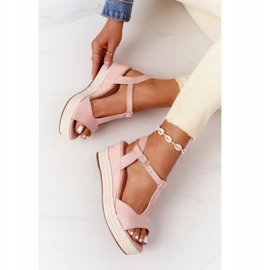 PG1 Sandały Na Koturnie Z Plecionką Różowe Graciosa brązowe 1