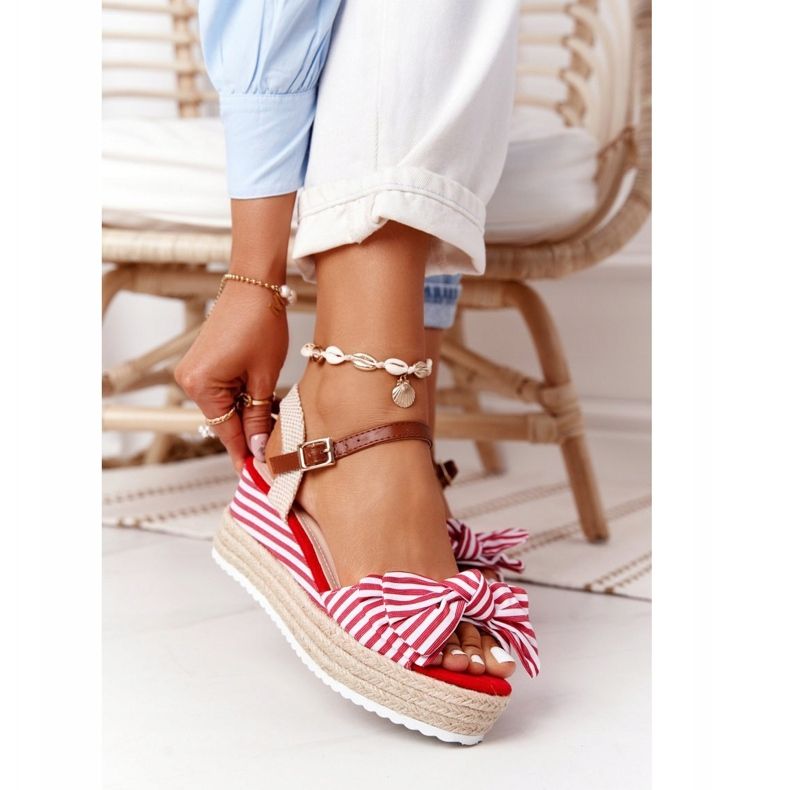 PG1 Sandały Na Koturnie W Stylu Marynarskim Czerwone La Isla Bonita białe wielokolorowe 2