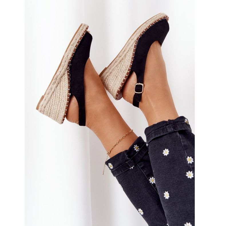 PG1 Sandały Na Koturnie Z Plecionką Czarne Las Palomas beżowy 1