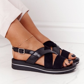 Zamszowe Sandały Sergio Leone SK039 Czarno-Srebrne czarne 1