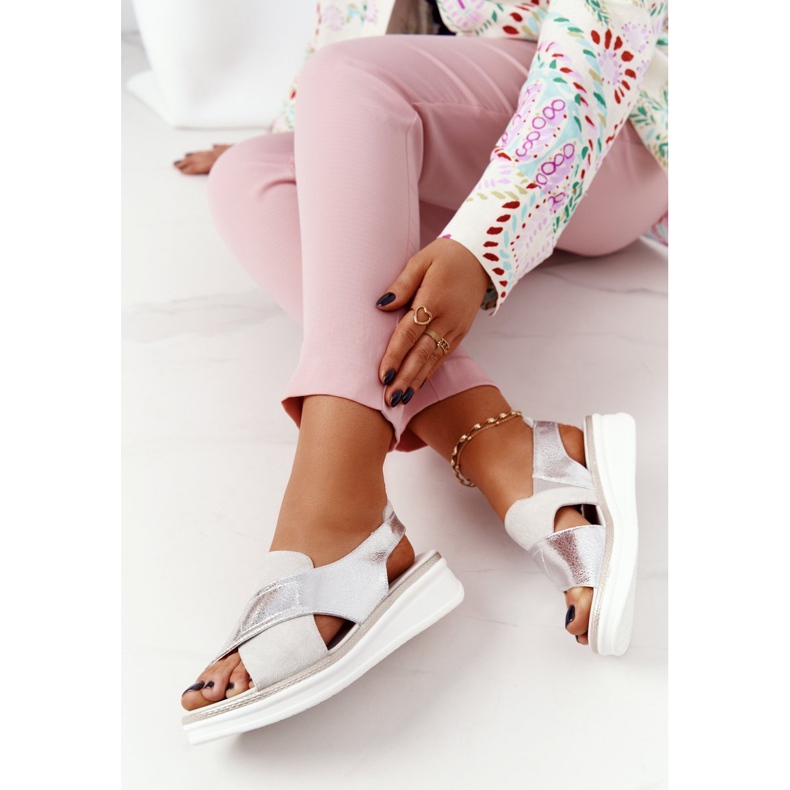 Wsuwane Sandały Na Platformie Sergio Leone SK029 Biało-Srebrne białe srebrny 1